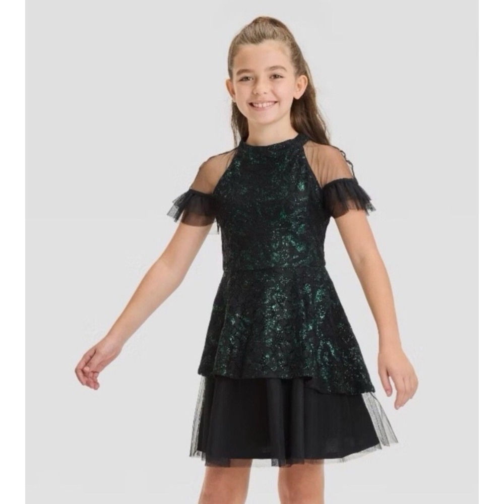 Wicked Paul Tazewell Girls Green Black Lace Tulle Dress Emerald City XL 14